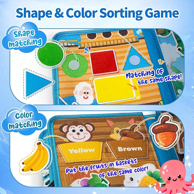 Noah's Ark Toy Busy Book for Toddlers 1-3 - Baptism Gifts for Boys & Girls - Montessori Toys for 1 Year Old，Learning Educational Sensory Activity Book,Birthday Toddlers Gifts for Travel Airplane
