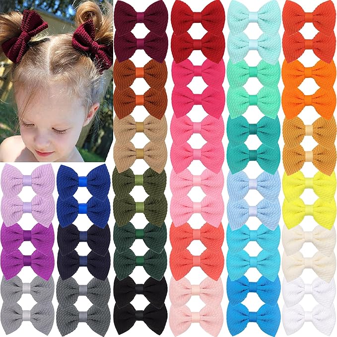 JOYOYO 60Pcs Baby Girls Kids Toddlers 2.75 Inch Twill Waffle Fabric Hair Bows Alligator Clips for Pigtails Hair Accessories and Bangs