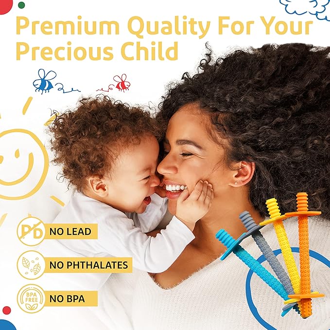 Silicone Baby Teethers 0-6 Months, Textured Baby Teething Toys 3-6 Months, Toddler Molar Teething Relief Sticks, Freezable Chew Straws for Babies 6-12 Month Girl Boy Infant (Winter)