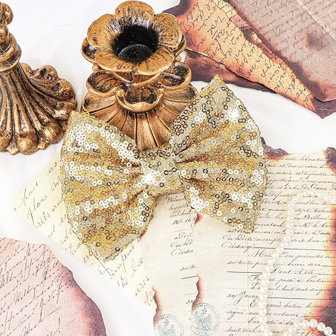 5 inch Glitter Sequin Gold Hair Bows and Clips for Baby Toddler Girls - Big Hair Accessories