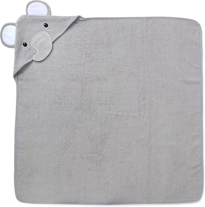 Baby Animal Hooded Towel and Washcloth Set for Newborns, Infants, Toddlers Boys and Girls 3-24 Months (Elegant Grey Elephant)