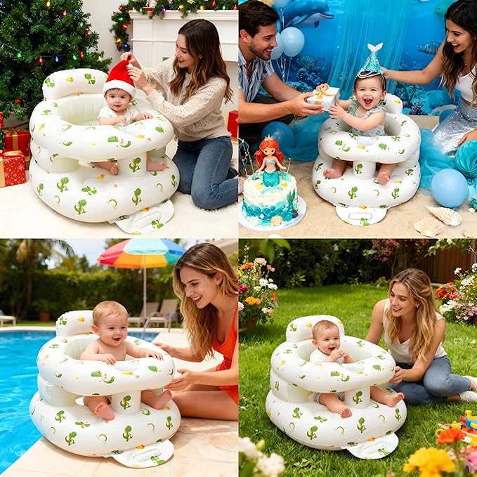 EXBEPE Thickened Inflatable Baby Seat, Sit Me Up Floor Seat for Babies 3-36 Months with Tray, Sitting Support Infant Chair, Built in Air Pump