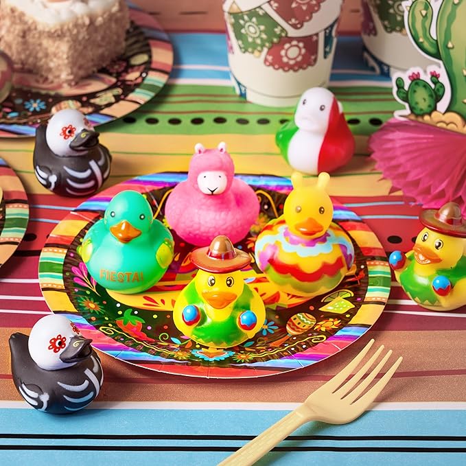 JOYIN 24 Pcs Mexican Fiesta Rubber Ducks for Party Favors Decoration, Cinco De Mayo Colorful Rubber Duck for Baby Shower, Bath Time and Dress-Up Play Duck Toys for Gifts
