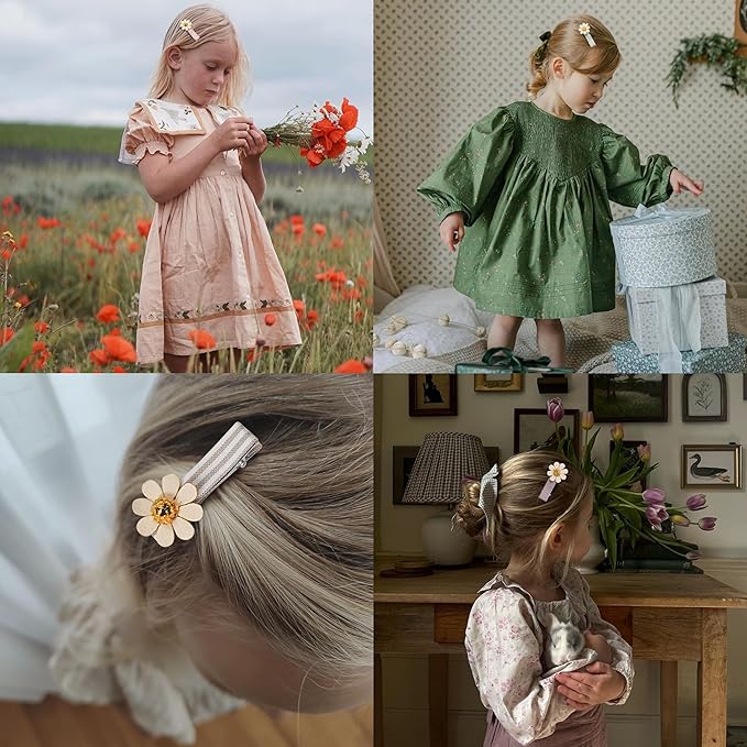 Hair Clips for Girls Women Toddler Baby,Assorted 10Pcs Spring Flower Daisy Fabric Fully Lined Small Alligator Clips Hair Accessories for Teens Child Kids with Thick Thin Hair Gifts