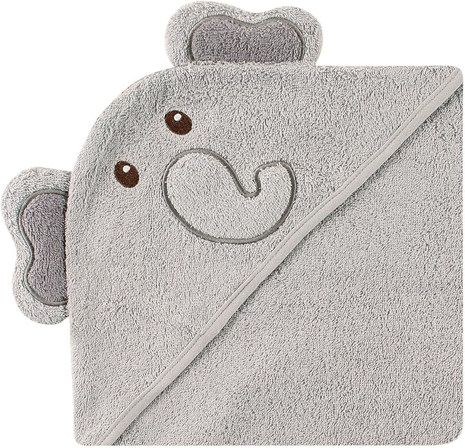 Luvable Friends Unisex Baby Cotton Animal Face Hooded Towel, Elephant, One Size
