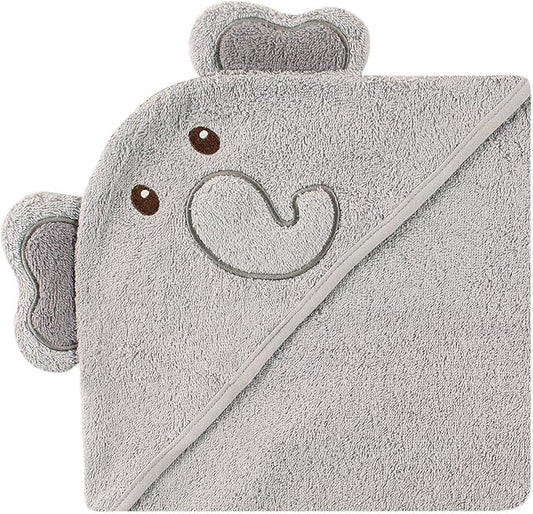 Luvable Friends Unisex Baby Cotton Animal Face Hooded Towel, Elephant, One Size