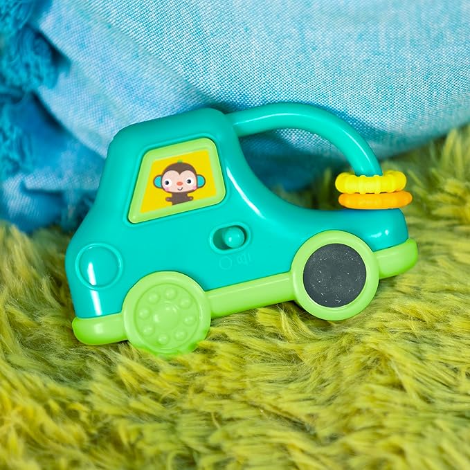Bright Starts Safari Driver Take Along Toy with Music and Lights, Monkey, On The Go Travel Activity, Unisex, Blue, 3 Months+ (Pack of 2)