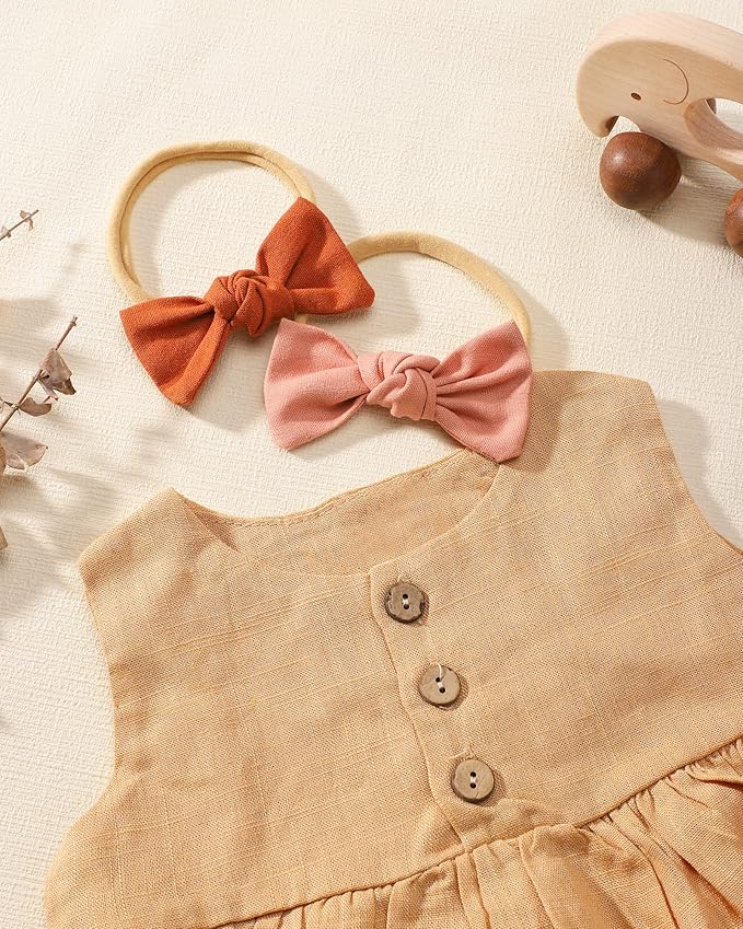 jollybows 20PCS 3.2" Baby Girls Linen Headbands Hair Bows Stretchy Nylon Hairbands for Newborn Infant Toddler Hair Accessories