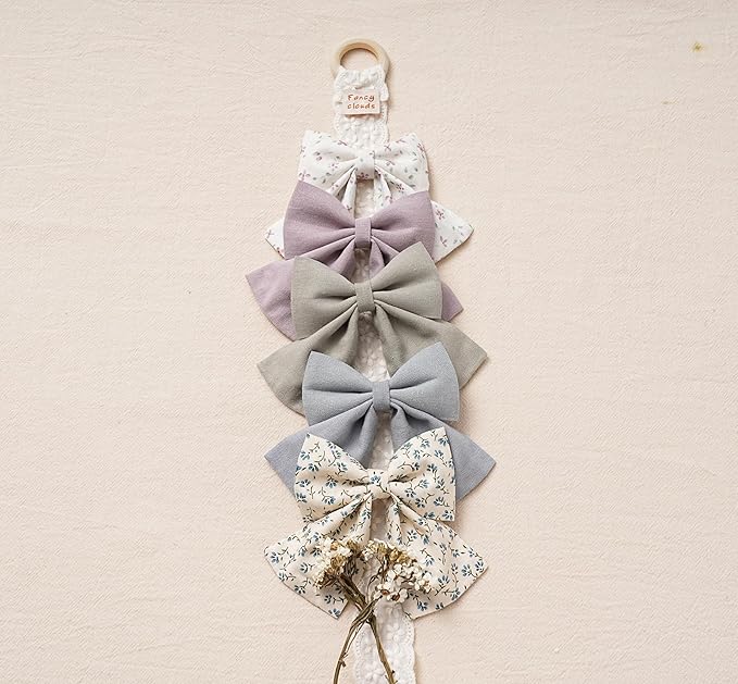 Hair Bows with Hair Clips for Girls Toddler Baby,Handmade 5" Flower Print Embroider Big Bows,FANCY CLOUDS Boutique Hair Accessorioes Gifts for School Kids