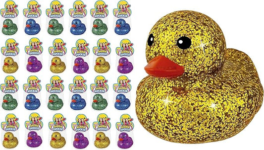 JA-RU Glitter Rubber Ducks Metallic Colors 3" (24 Unit Assorted) Fidget Toy for Kids, Sensory Play, Stress Relief, Stocking Stuffers, Supplies Pinata Filler in Bulk. Plus Sticker. 4343-24s
