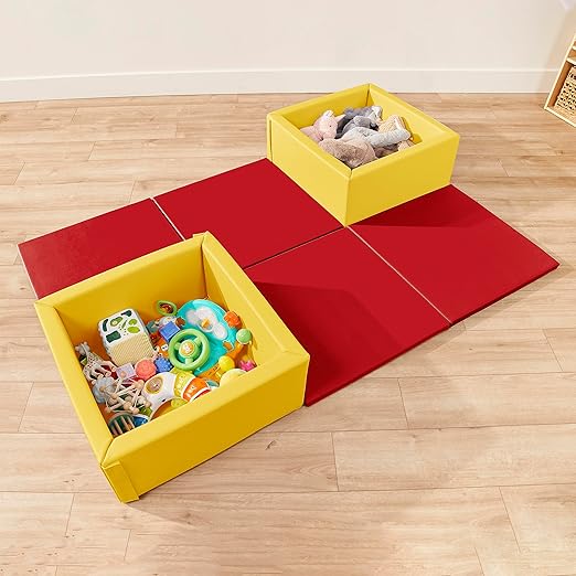 ECR4Kids SoftZone Play Patch Activity Mat Squares, Modular Playmat, Red, 4-Pack