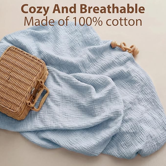 Muslin Bassinet Sheet Compatible with Mika Micky & Baby Delight Bedside Sleeper - 100% Cotton Rectangular Mattress Pad Cover (35"x20"), Breathable & Soft, Boho (1 Pack Blue)