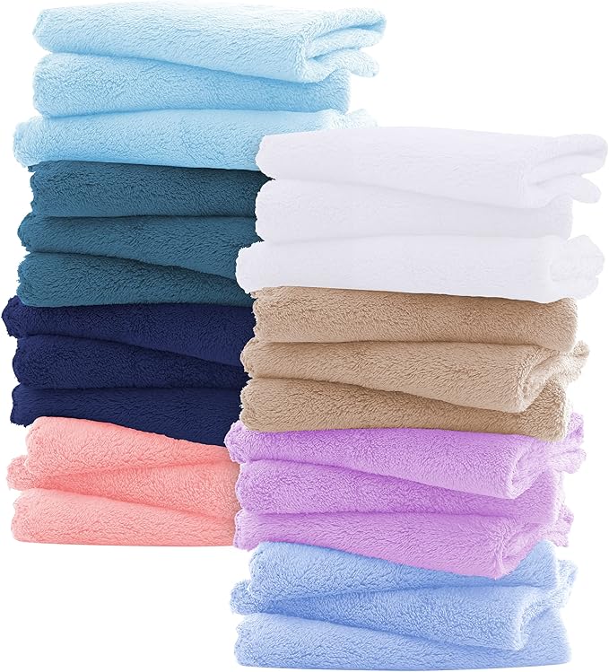 Sunny zzzZZ Ultra Soft 24 Pack Baby Washcloths - 10x10 Inches - Coral Fleece Extra Absorbent Wash Clothes for Babies, Infants and Toddlers - Sensitive Skin and Newborn - Ideal Baby - Multicolored