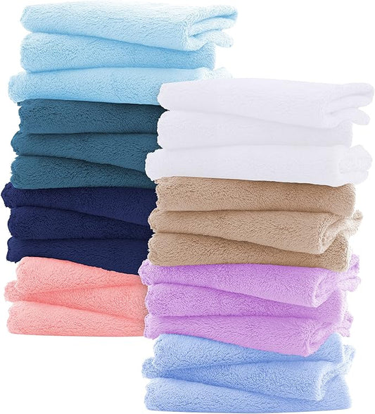 Sunny zzzZZ Ultra Soft 24 Pack Baby Washcloths - 10x10 Inches - Coral Fleece Extra Absorbent Wash Clothes for Babies, Infants and Toddlers - Sensitive Skin and Newborn - Ideal Baby - Multicolored