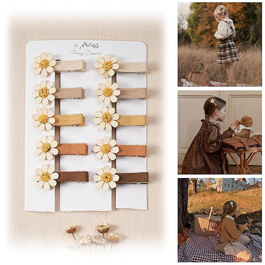 Hair Clips for Girls Women Toddler Baby,Assorted 10Pcs Flower Daisy Fabric Fully Lined Small Alligator Clips Hair Accessories for Teens Child Kids with Thick Thin Hair Gifts