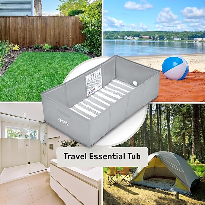 Ingenuity Tuckaway Toddler Folding Tub, Converts Shower to Tub, Folds to Store, Easy to Clean, No Assembly Required, Portable Baby Bathtub for Travel, 12M-5Y, Gray
