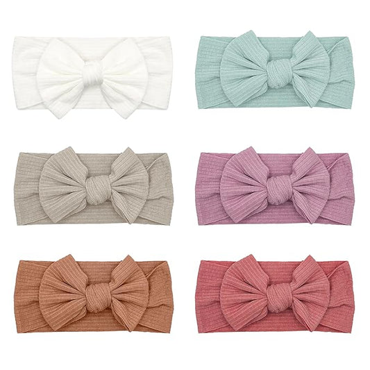6 Pack Pink Baby Girl Headbands and Bows, Handmade Infant Headband Bows for Baby Girls Head Wraps Newborn Toddler Bonnet Unisex (03H-01)