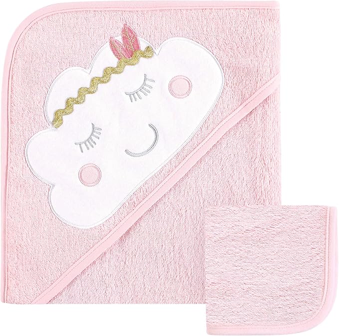 Hudson Baby Unisex Baby Cotton Hooded Towel and Washcloth, Boho Cloud, One Size