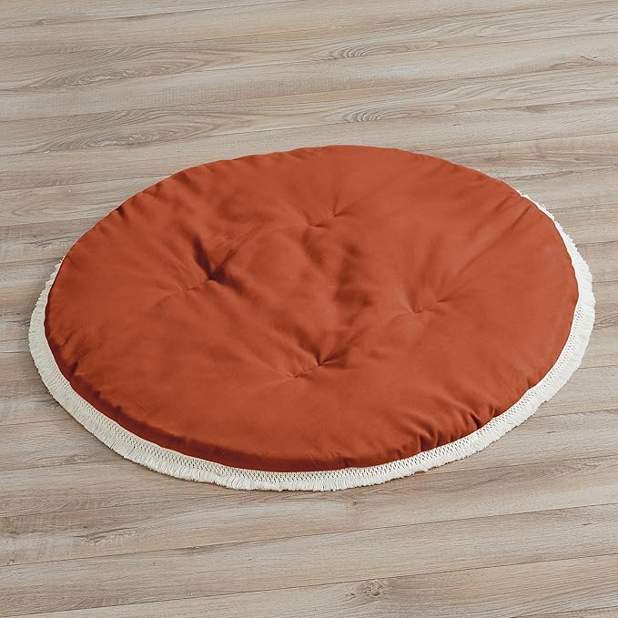 Sweet Jojo Designs Orange Boho Bohemian Boy Girl Baby Play Mat Tummy Time Activity Infant Playmat Playpen Teepee Floor Burnt Rust Ivory Off White Farmhouse Shabby Chic Designer Modern Tassel Fringe