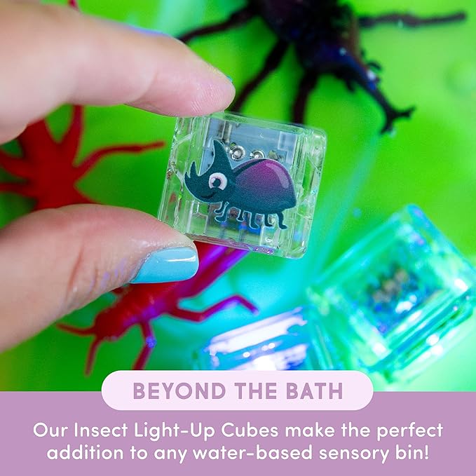 Glo Pals Personalized Insects Theme Water-Activated Light-Up Cubes Bath Toy – 6 Pack Bath Toys for Kids, Custom Name Light Up Bath Cubes, Sensory Bath Toys for Toddlers