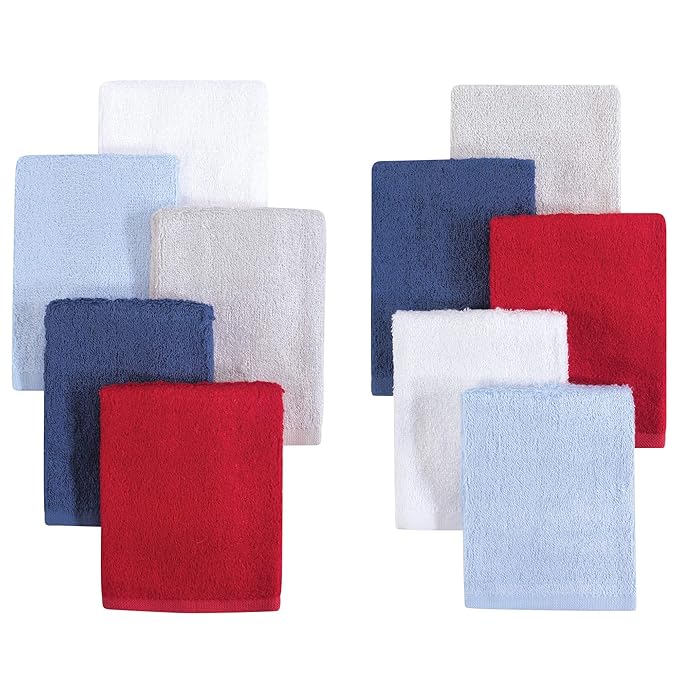 Little Treasure Unisex Baby Rayon from Bamboo Luxurious Washcloths, Blue Red 10-Pack, One Size