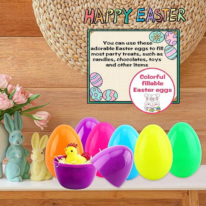 12 Pack 4 Inch/ 5 Inch/ 6 Inch Fillable Easter Eggs Colorful Large Jumbo Plastic Easter Eggs for Easter Basket Fillers Egg Hunt Party Supplies (6 Colors (5 Inch))