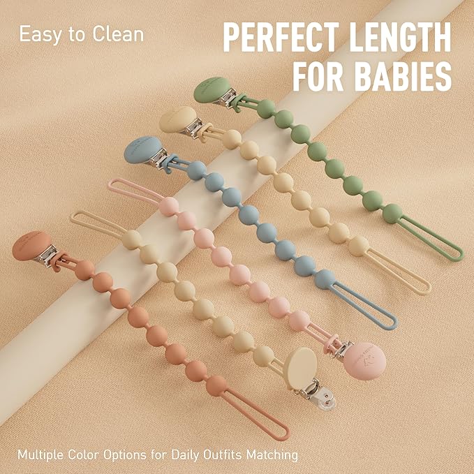 Cuddle Campus Silicone Pacifier Clip Holder with One Piece Design,Soft Flexible Binky Clips with Texture for Baby Boy and Girl Pack of 4 (0-6m)