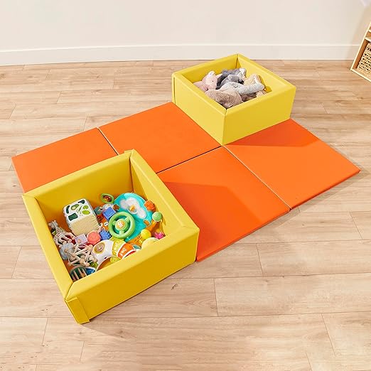 ECR4Kids SoftZone Play Patch Activity Mat Squares, Modular Playmat, Orange, 4-Pack