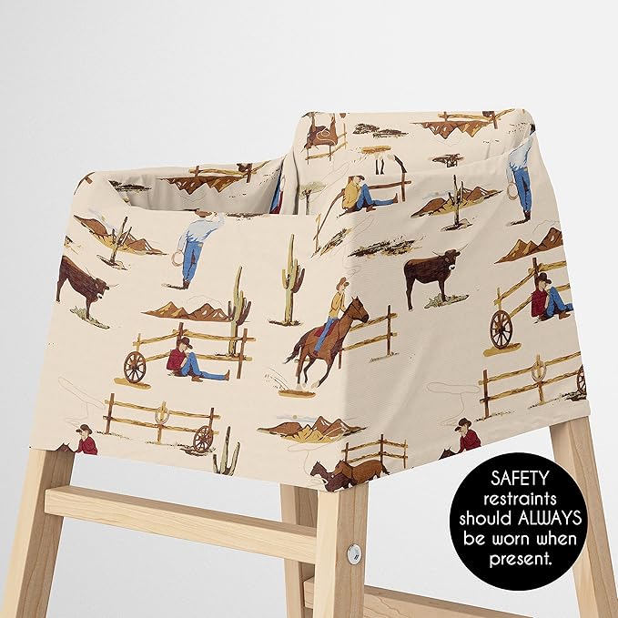 Sweet Jojo Designs Western Cowboy Boy Infant Baby Car Seat Cover Nursing Breastfeeding Shopping Cart Stroller Canopy - Tan Brown Red Southern Country Chocolate Blue and White Wild West Horse