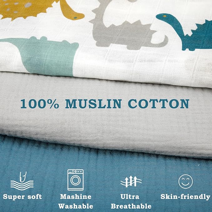 Newwiee Muslin Baby Lounger Cover 3 Pack Organic Cotton Removable Lounger Cover Soft and Breathable Nest Replacement Baby Slipcover for Newborn Infant Boys Girls(Blue, Grey, White,Dinosaur)