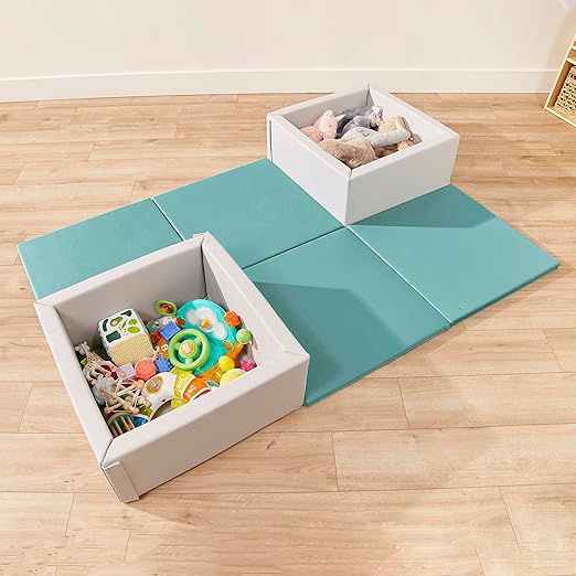 ECR4Kids SoftZone Play Patch Activity Mat Squares, Modular Playmat, Seafoam, 4-Pack