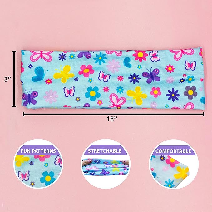 FROG SAC 3 Toddler Headbands for Girls, Wide Elastic Cloth Hair Bands for Kids, Soft Stretch Fabric Head Band Hair Accessories for Children, Cute Sports Yoga Unicorn Butterfly Little Girl Headband