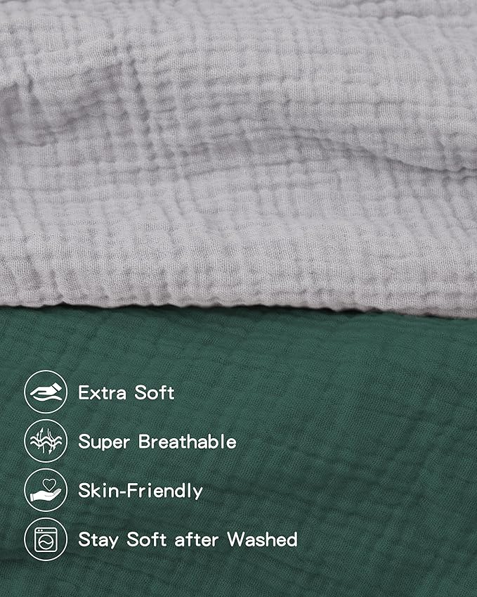 Pro Goleem Muslin Changing Pad Cover for Boys and Girls, Soft Breathable Fitted Cotton Diaper Changing Table Pad Sheets, Neutral, 2 Pack (Grey＆Green)