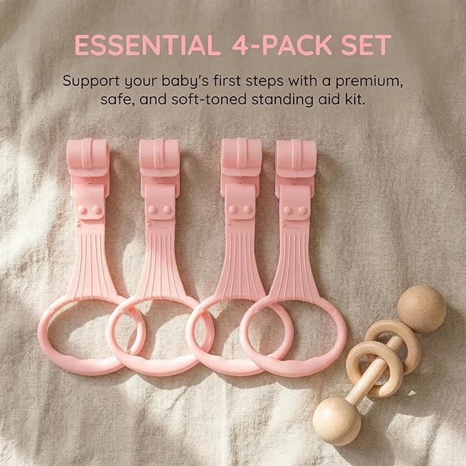 SAFIGLE 4pcs Pull up Rings Standing Walker Crib Tool Ring Playpen Crib Hook Help Stand Up Walking Training Tool for Newborn Pink Supplies