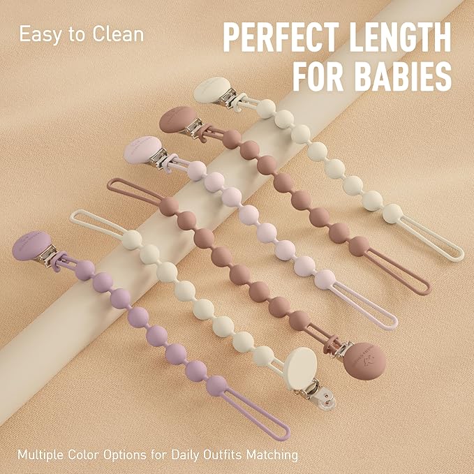 Cuddle Campus Silicone Pacifier Clip Holder with One Piece Design,Soft Flexible Binky Clips with Texture for Baby Boy and Girl Pack of 4 (0-6m)