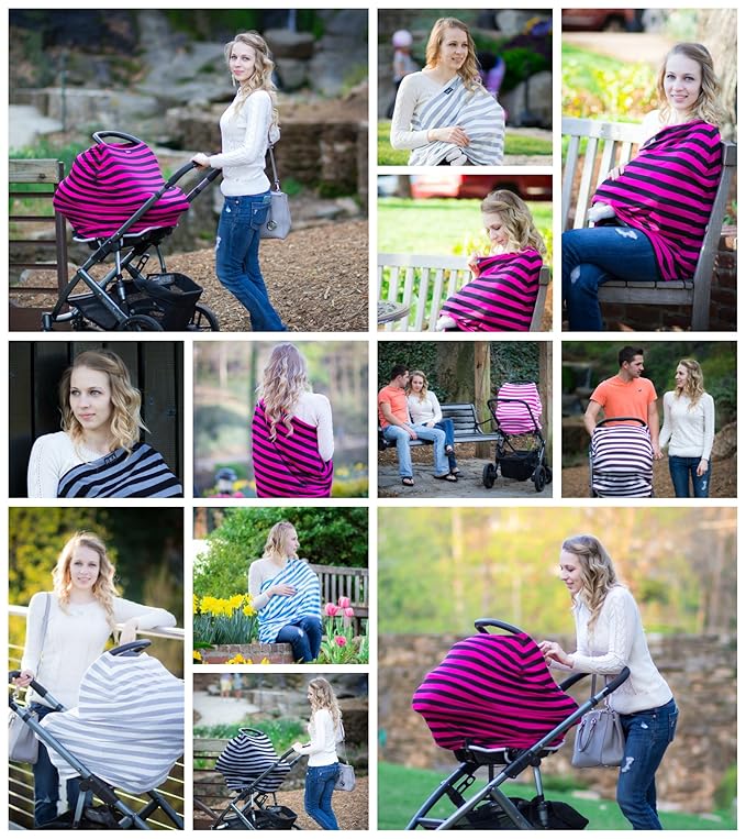 JLIKA Baby Car Seat Covers - Stretchy Infant Canopy and Nursing Cover for Breastfeeding Newborns Infants Babies Girls Boys Best Shower Gift Maternity Apron Infinity Scarf carseats (Gray Fog)