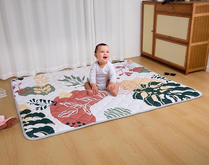 TADO MUSLIN Baby Play Mat 71x59 Inch, Thickened Soft Floor Mat for Playpen, Machine Washable Foam Crawling Mat with Non-Slip Bottom for Babies and Toddlers, Foldable Padded Playmat