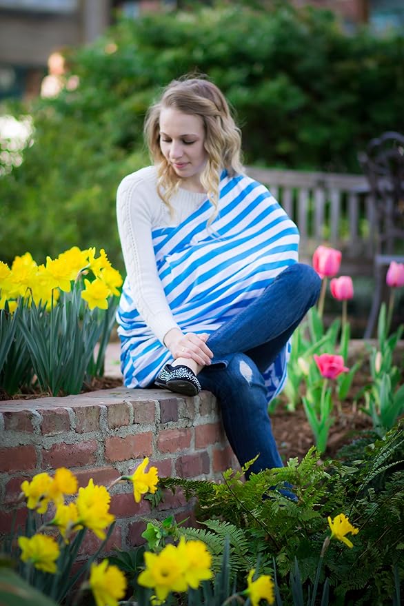 JLIKA Baby Car Seat Covers and Nursing Cover Multi Use (Turquoise/White Stripe)