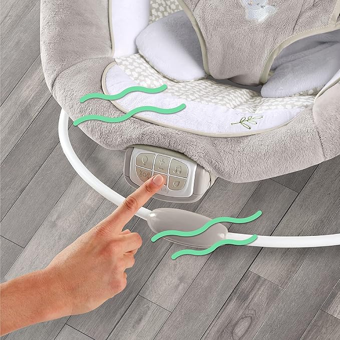Ingenuity InLighten Baby Bouncer Infant Seat with Light Up -Toy Bar, Vibrations, Tummy Time Pillow & Sounds, 0-6 Months Up to 20 lbs (Twinkle Tails Bunny)
