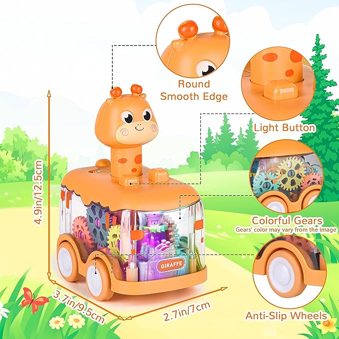 ShinySong Baby Toy Cars Press and Go Car for Toddler, Light Up Toys Birthday Gifts for Kids Boys Girls, Giraffe 2PCS