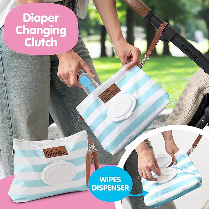 Bumco Baby Essentials Set - Personalized Diaper-Changing Baby Shower Gifts for Boys, Baby Gift Set with 2 Baby Bum Brushes (Original & Mini) + Diaper Clutch Bag + Wipes Wristlet, Newborn Gift Set