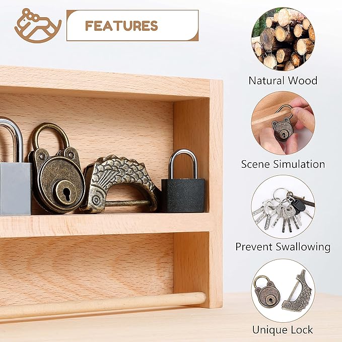 Woodtoe Montessori Lock and Key Toy Set for Kids, Educational Lock Set Keys, Wooden Montessori Materials for 3 4 5 6 Year Old, Preschool Home Classroom STEM Learning Birthday Toy Gift for Toddlers 3-6