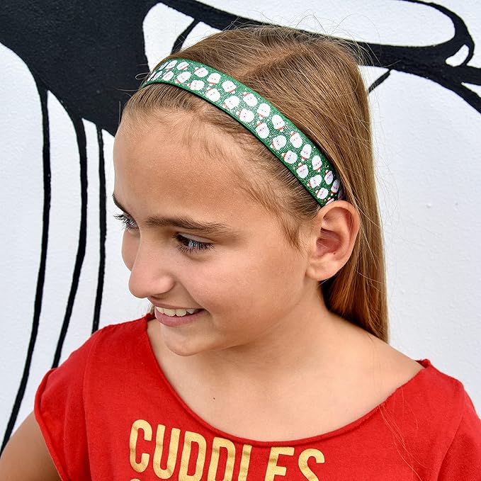 FROG SAC 4 Christmas Headbands for Girls, Adjustable No Slip Stretch Elastic Head Band for Kids, Thin Fabric Hair Accessories