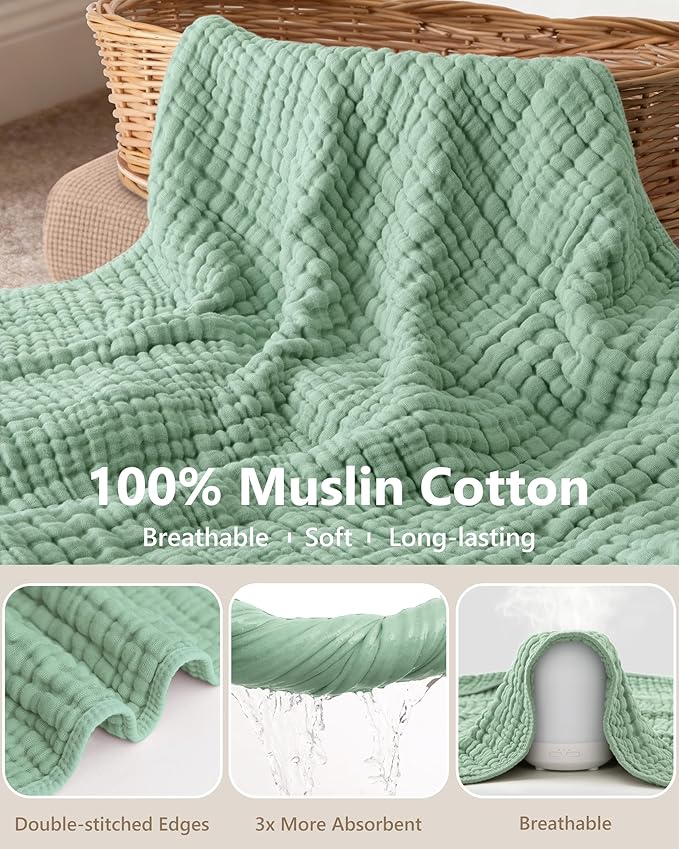 Baby Bath Towels, 100% Muslin Cotton Hooded Baby Towels for Newborn, 2 Pack Baby Towels with Hood for Infant Toddler and Kids, Large 32x32Inch Unisex Bath Essentials, Soft and Absorbent