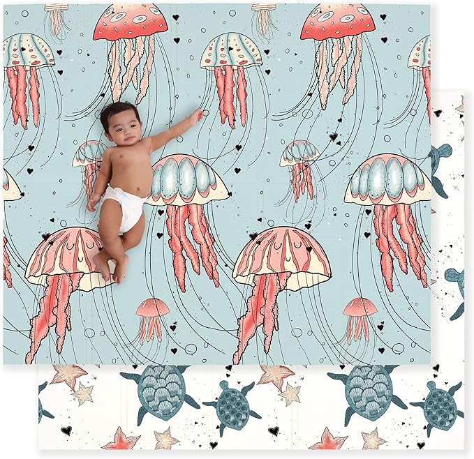 JumpOff Jo Foldable Foam Play Mat – Large Waterproof Baby & Toddler Activity Floor Mat, Double-Sided 70 x 59 Inch Play Surface