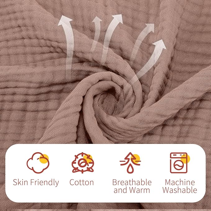 VitalCozy 6 Pcs Baby Muslin Hooded Bath Towels and Washcloths, Muslin Hooded Baby Towels Absorbent Blankets for Gift Newborn Infant Shower (Brown,Burnt Orange)