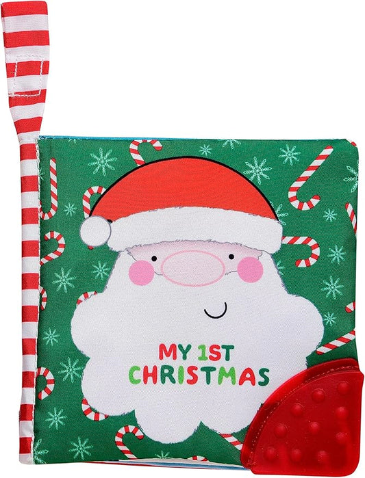 My First Christmas Soft, Crinkle Activity Book with Silicone Teether and Travel Strap, Santa, Green (5 1/2 inch Square)