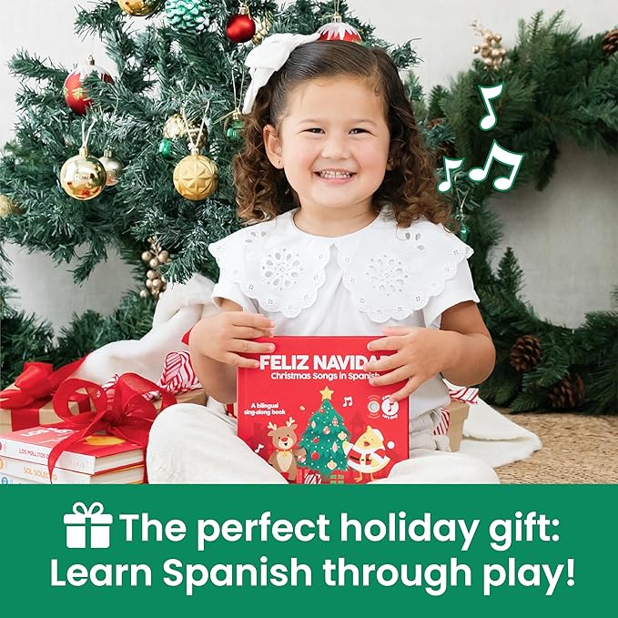 Binibi Spanish Musical Book Christmas Songs in Spanish | Bilingual Children’s Book for Babies & Toddlers 1-3 | Libro en español para Bebes