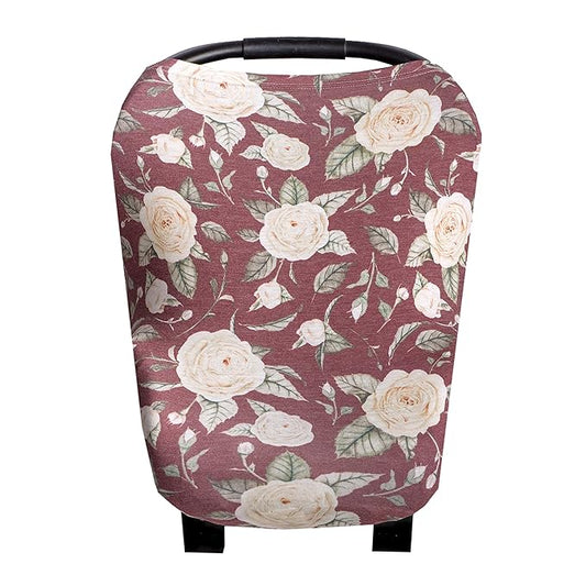 Baby Car Seat Cover Canopy and Nursing Cover Multi-Use Stretchy 5 in 1 Gift Scarlet by Copper Pearl