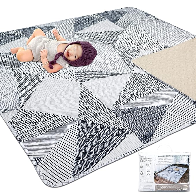 TANOSHII Baby Play Mat for 50"x50" Playpen, Machine Washable Kids Mat, Cotton,Foldable Crawling Mat for Floor,One-Piece Crawling Mat Non Slip Baby Mat for Floor,Portable Travel Large Play Mats
